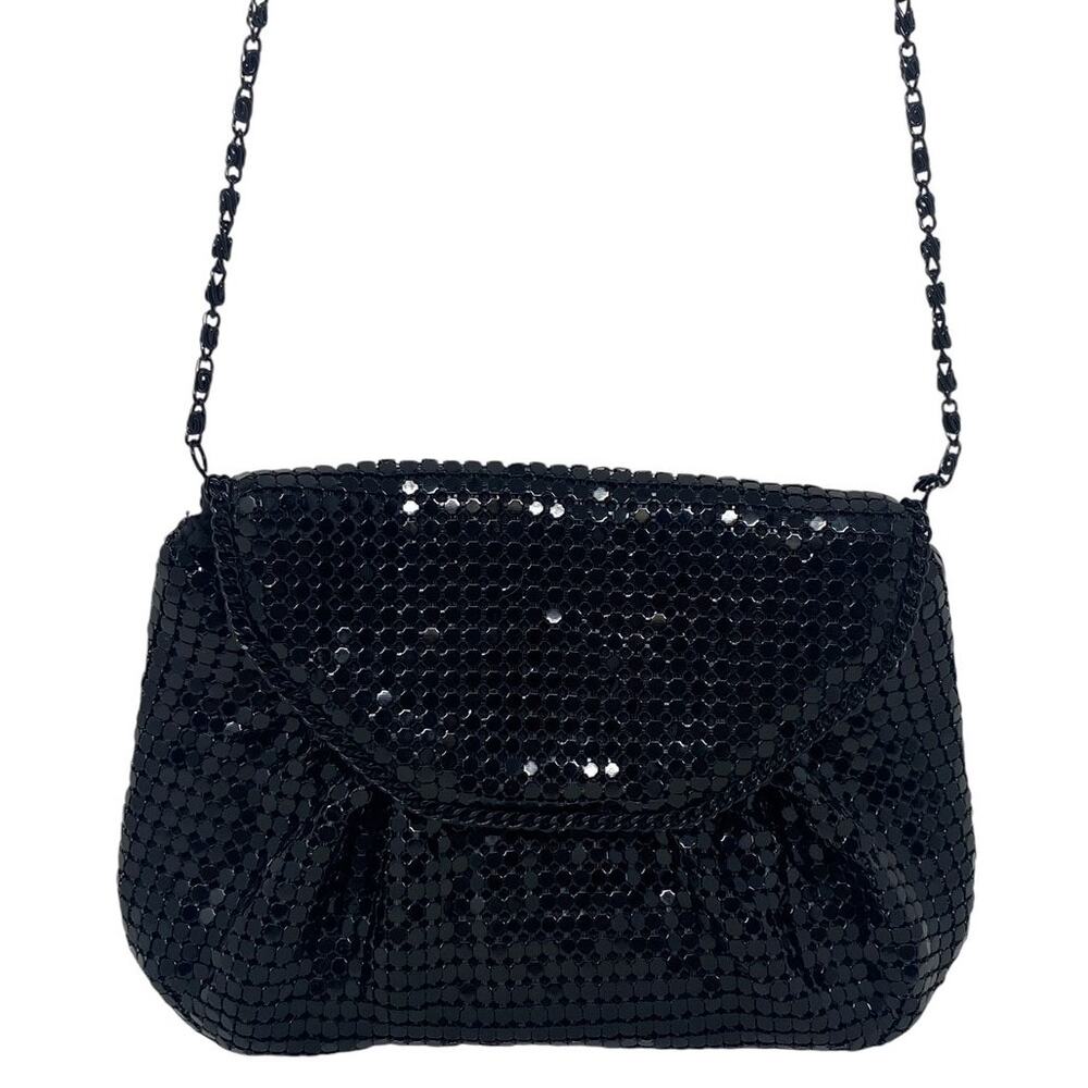 Vintage Black Metal Mesh Shoulder Bag Clutch Crossbody Purse with Chain Strap
